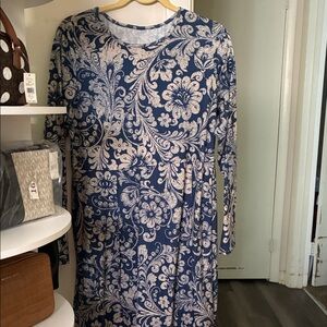 Navy Floral Long Sleeve Dress